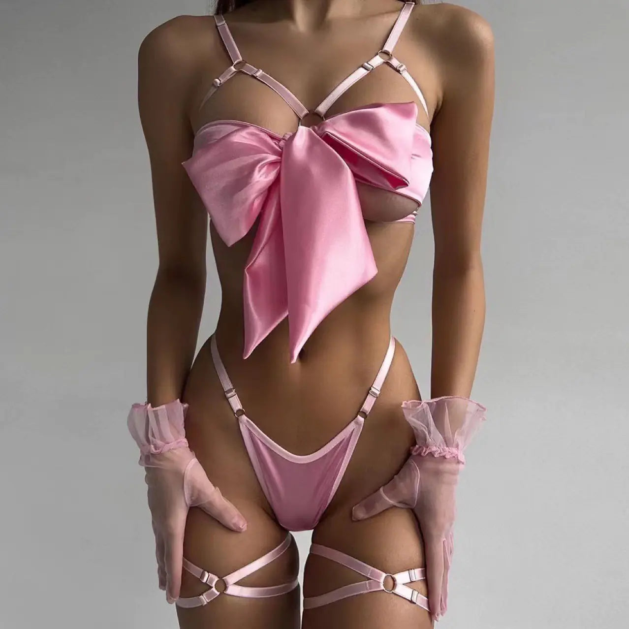 Sexy Lace Bra Set with Bow and Steel Support - Lingerie