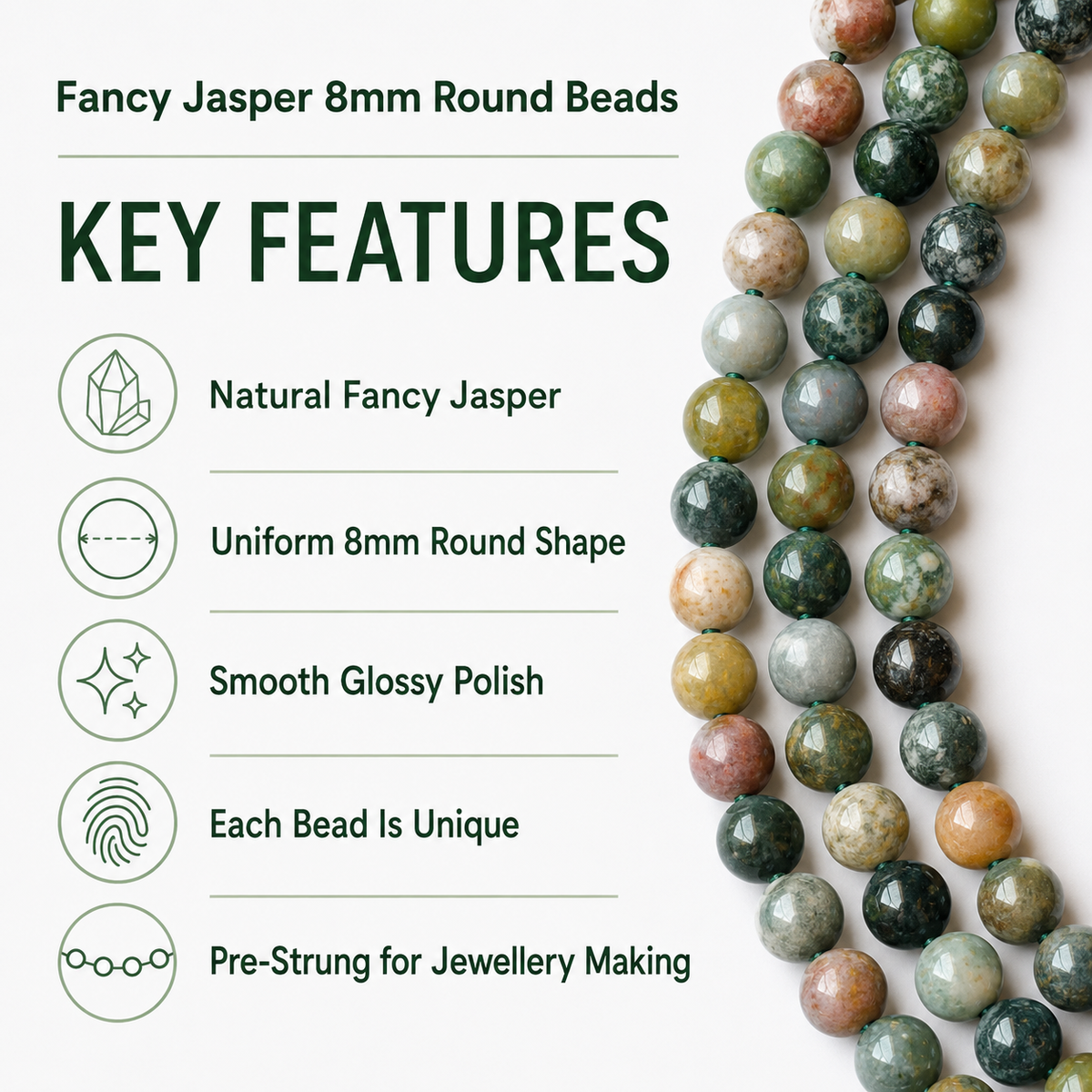 Fancy Jasper Beads, Natural Round Crystal Beads 4mm to 12mm