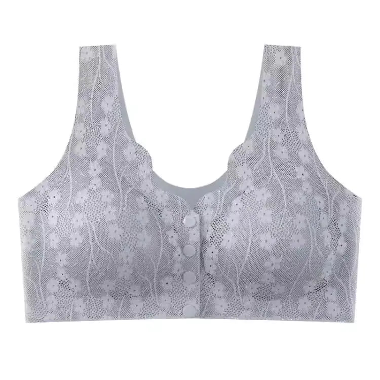 Plus Size Lace Trim Wireless Bra for Older Women - Lingerie