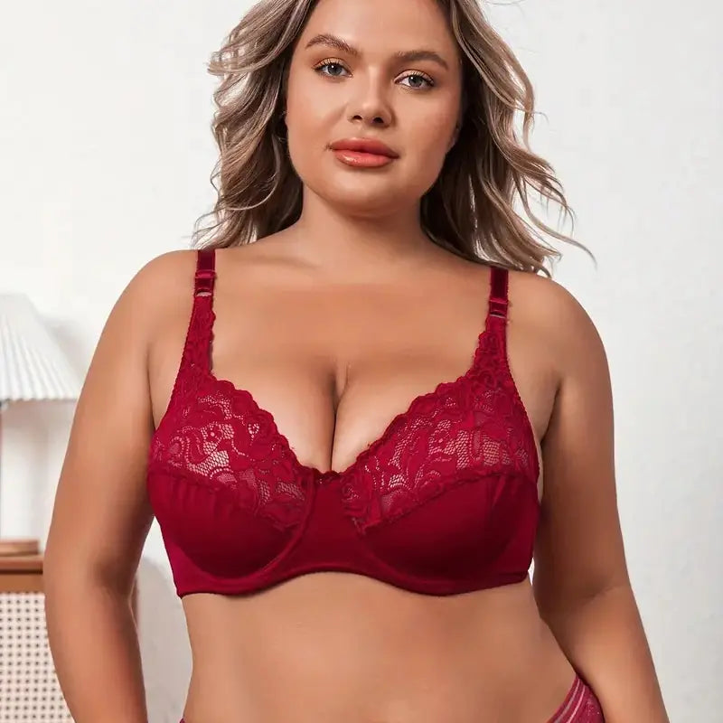 Large Ultra-Thin Lace Bra with Steel Ring and Adjustable Fit - Lingerie
