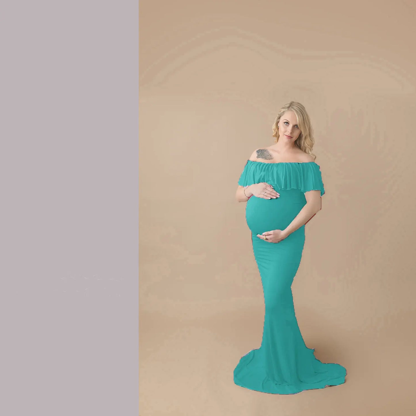Maternity Long Dress with Ruffle Collar for PhotographyMaternity Maxi Dress for Photography and Baby Showers - 888