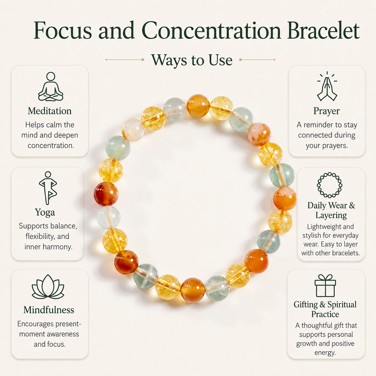 FOCUS AND CONCENTRATION Crystals Bracelet for Student.