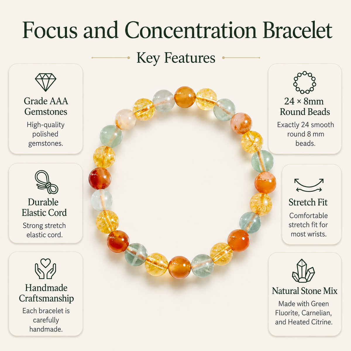 FOCUS AND CONCENTRATION Crystals Bracelet for Student.
