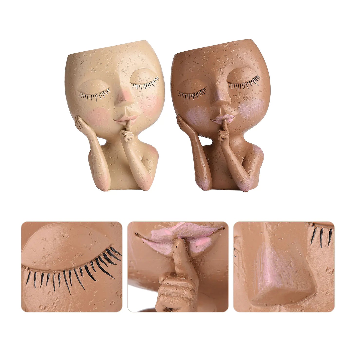 Face Head Succulent Planter with Drain Holes for Decor