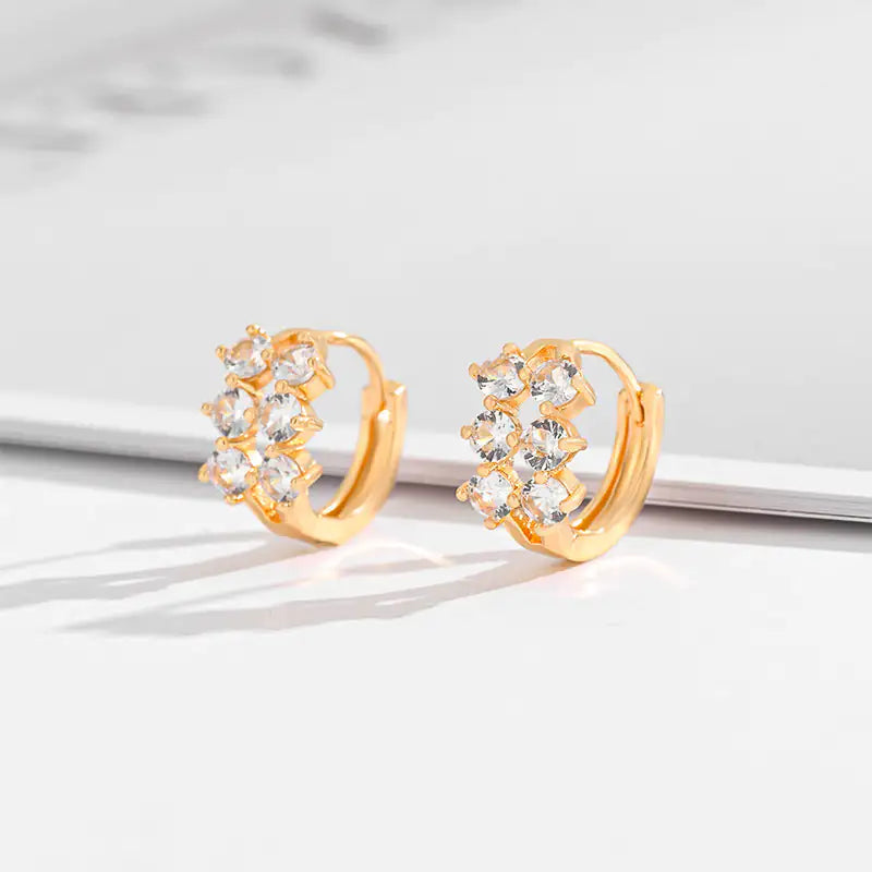 Fashion Multi-style Square Crystal Zircon Ornament Gold Plated Diamond Ear Ring