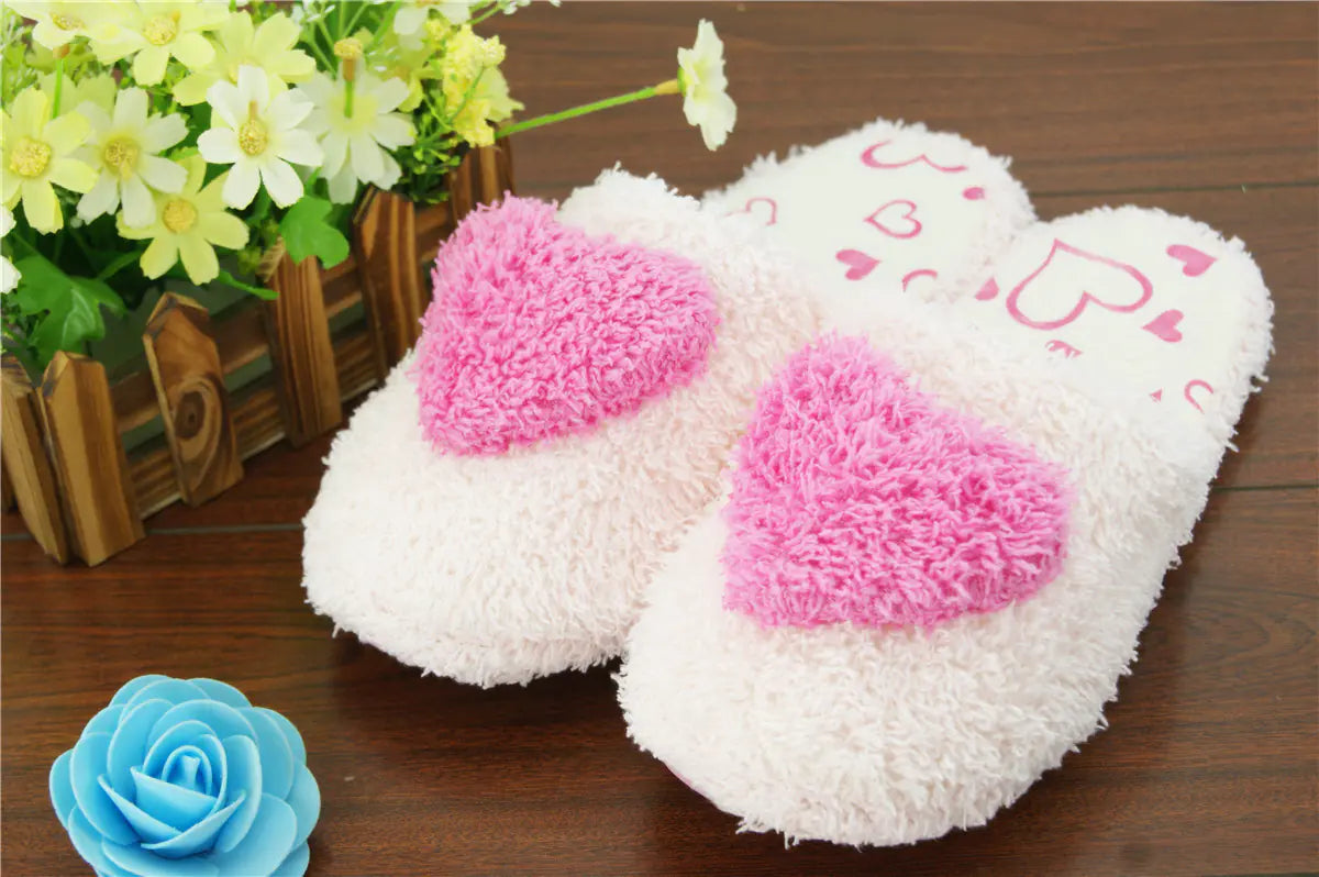 Soft Non-Slip Women's Cotton Slippers with Heart Design- 888