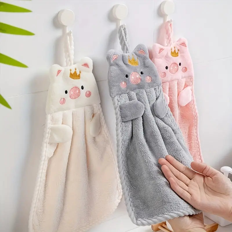 Cartoon Piggy Fingertip Towel - Soft Microfiber Hand Towel