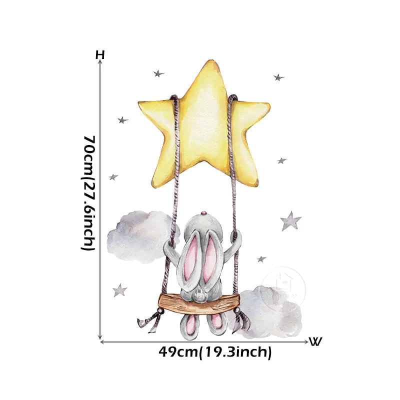 Cartoon Moon and Stars Rabbit Wall Stickers for Kids