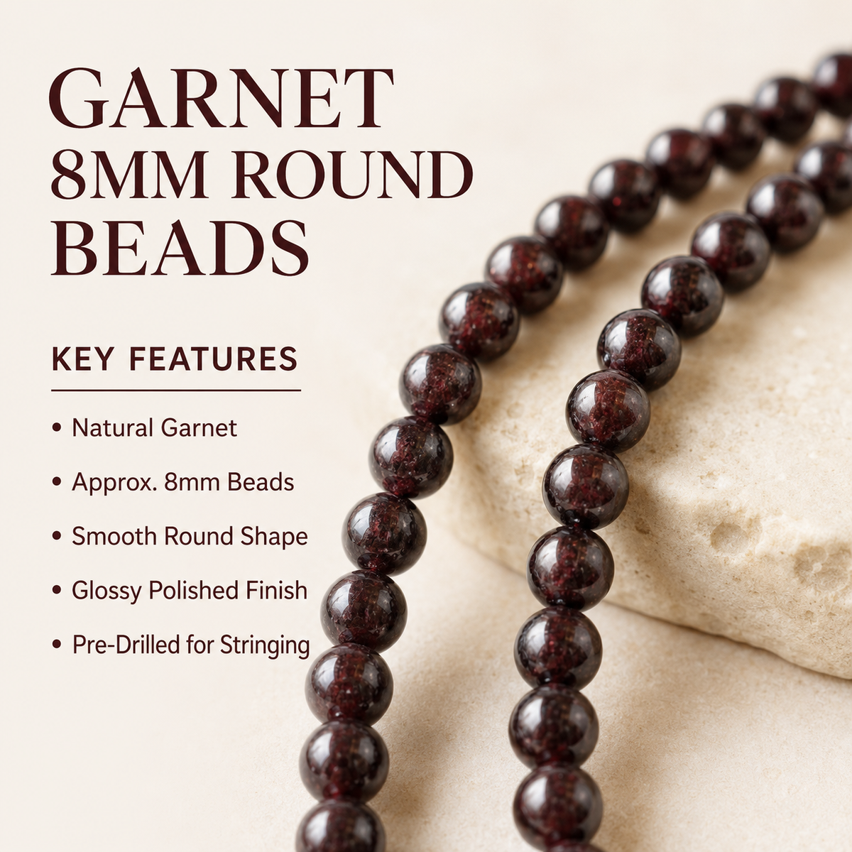 Garnet Beads, Natural Round Crystal Beads 4mm to 12mm