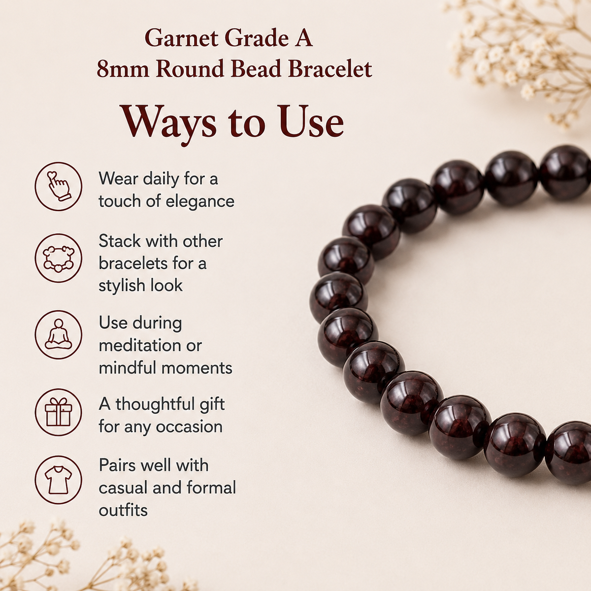 Garnet Bracelet | Garnet Birthstone Bracelet (Power and Prosperity)