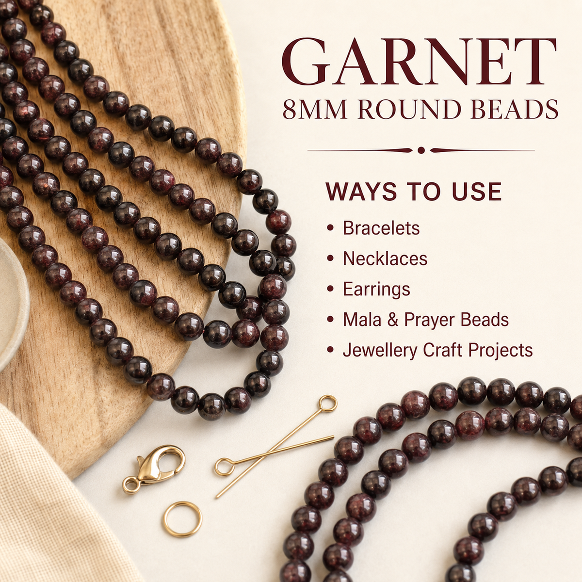 Garnet Beads, Natural Round Crystal Beads 4mm to 12mm