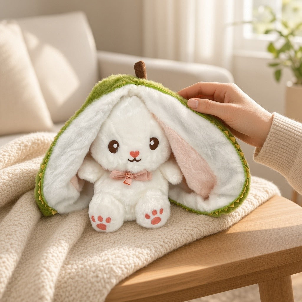 Reversible Strawberry Bunny Plush Toy Soft Polyester Stuffed Animal for Kids Hide and Seek Transforming Toy