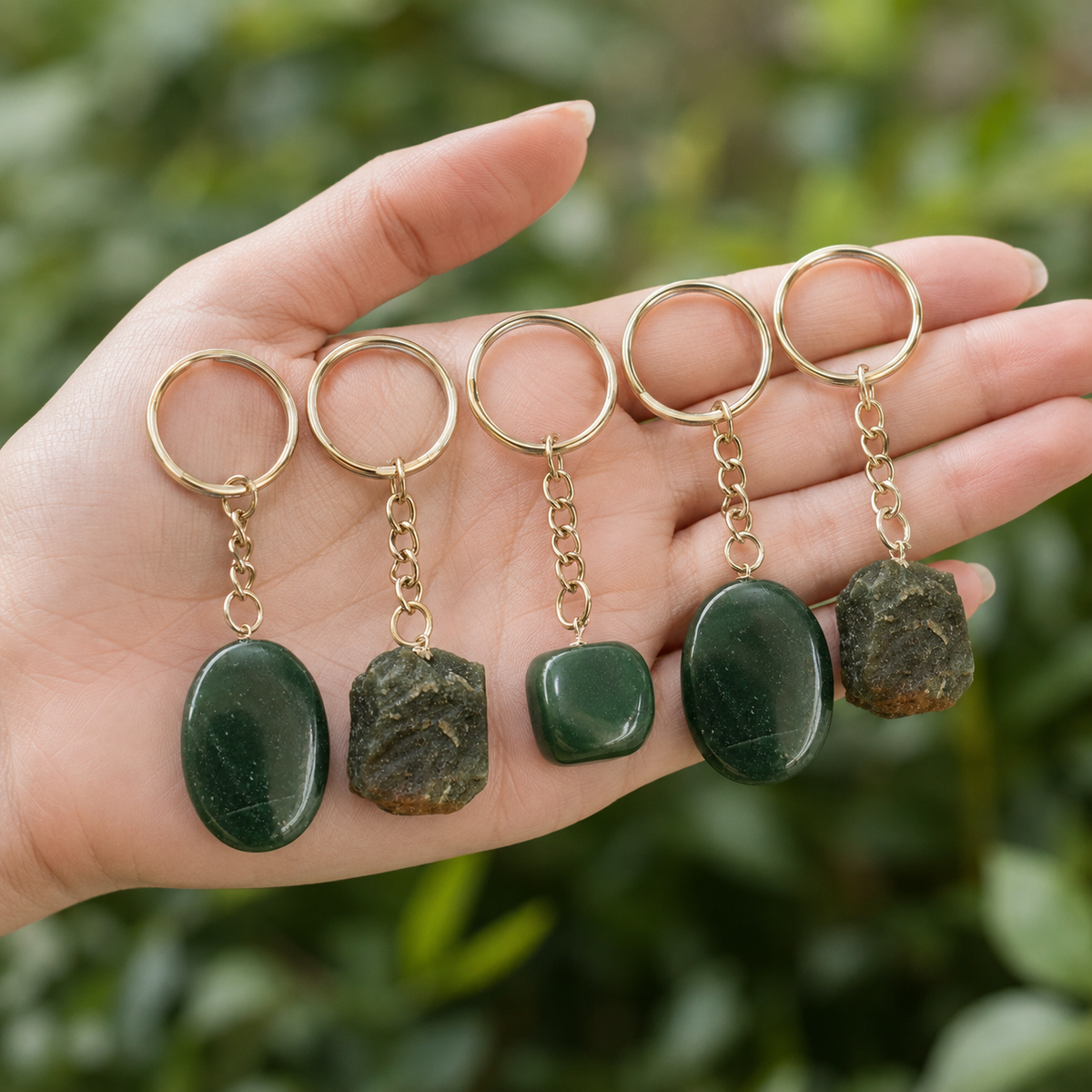 Green Jade Key Chain, Gemstone Keychain Crystal Key Ring (wisdom and balance)