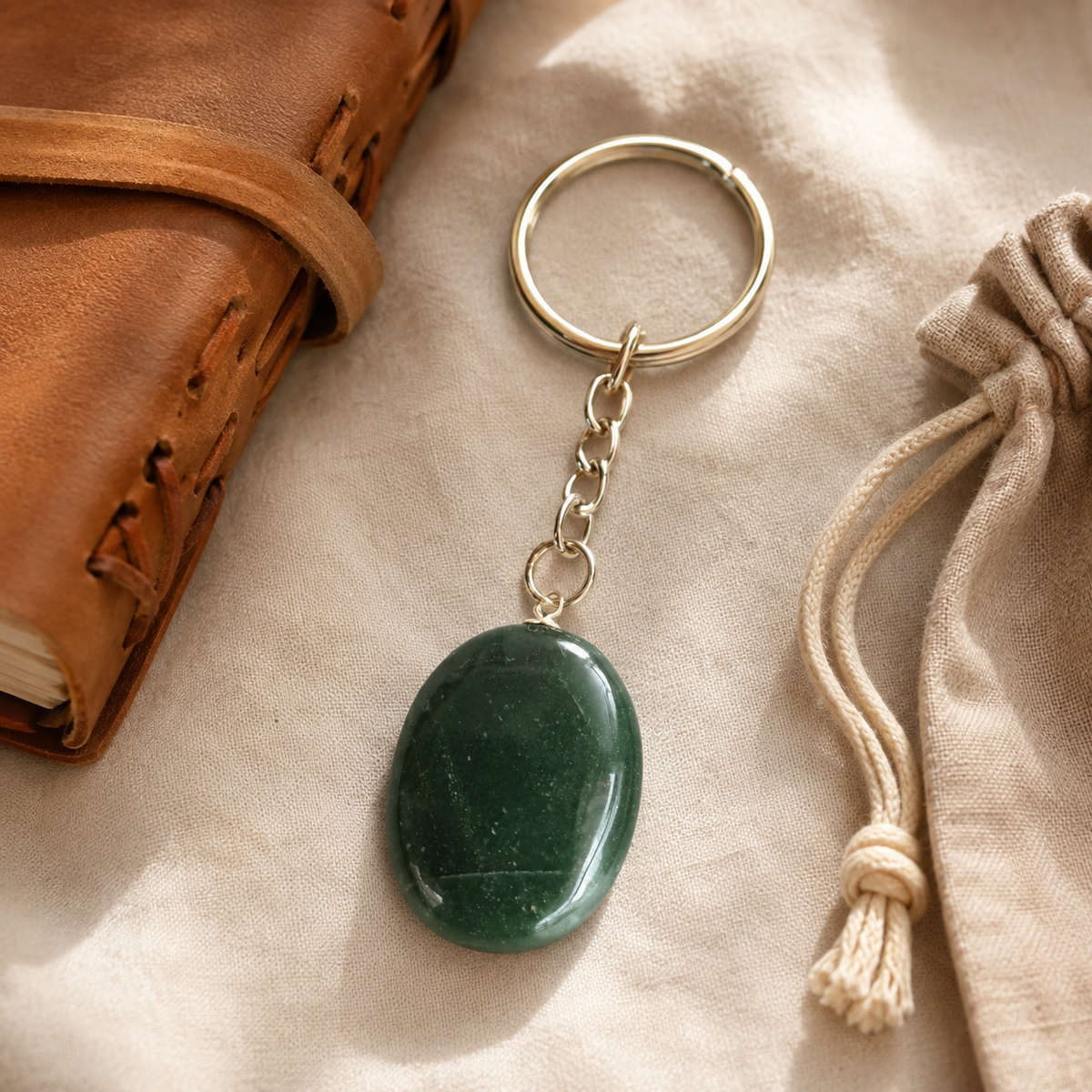 Green Jade Key Chain, Gemstone Keychain Crystal Key Ring (wisdom and balance)