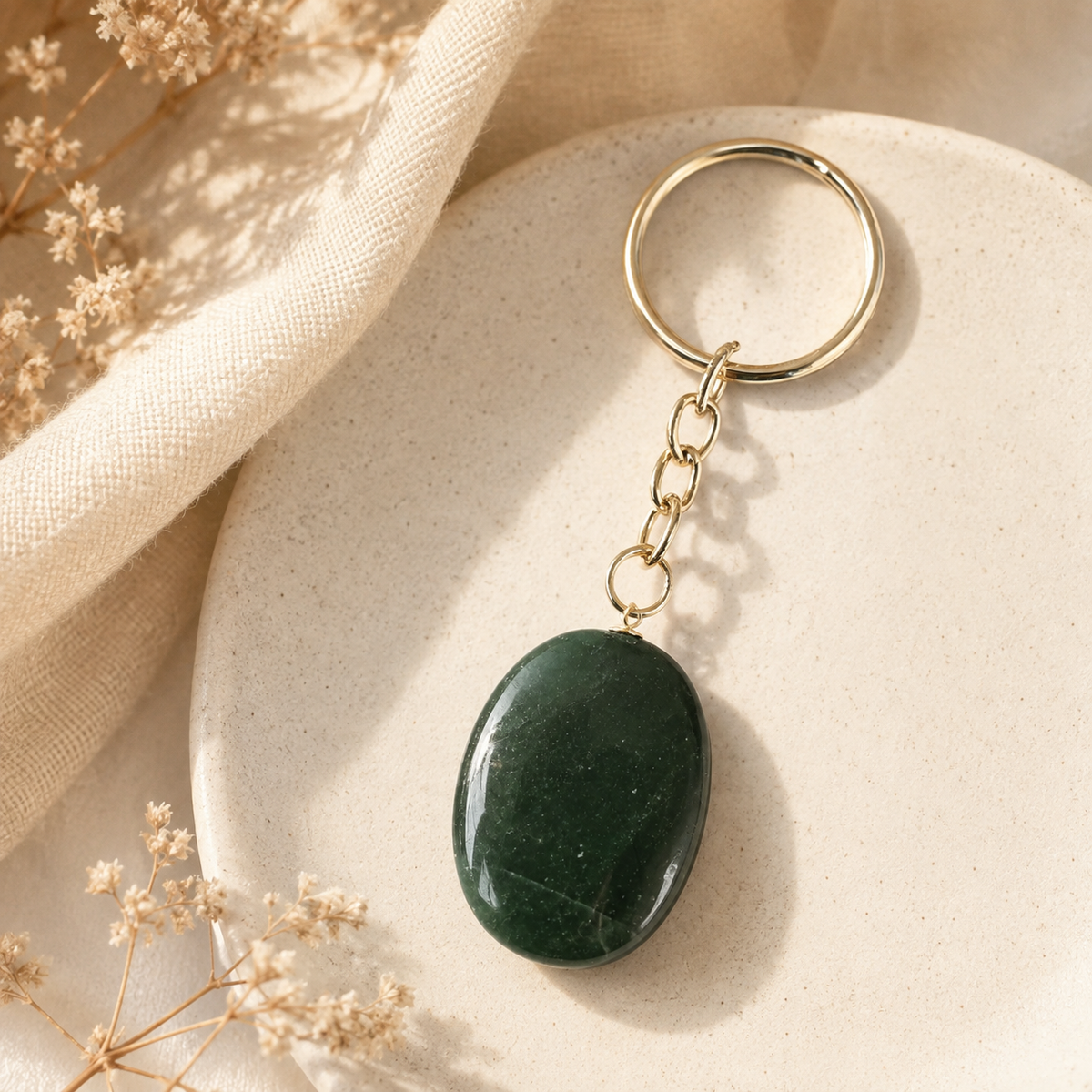 Green Jade Key Chain, Gemstone Keychain Crystal Key Ring (wisdom and balance)