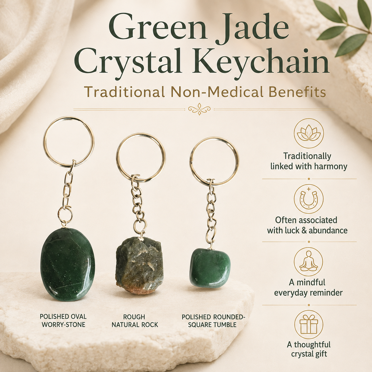 Green Jade Key Chain, Gemstone Keychain Crystal Key Ring (wisdom and balance)