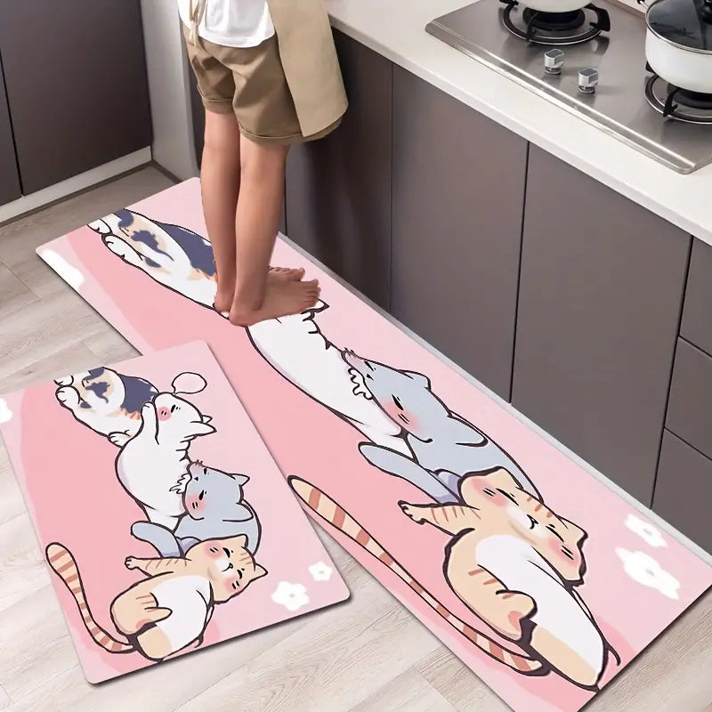 Kawaii Cartoon Cats Non-Slip Floor Mat for Home Decor