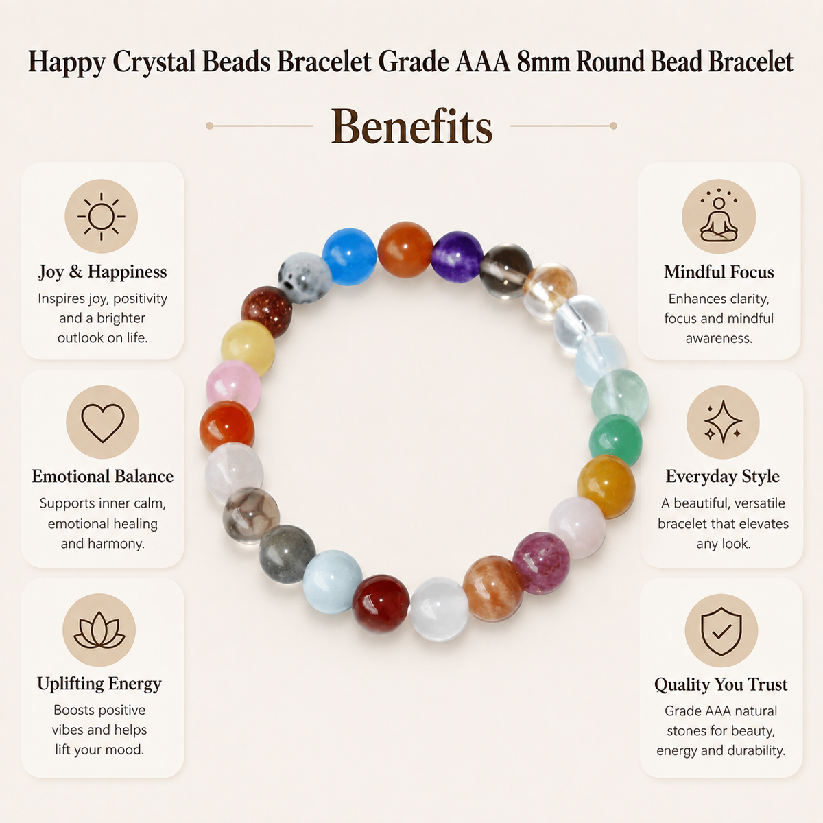 Happy Beads Crystal Bracelet, Assorted Crystal Bead Bracelet