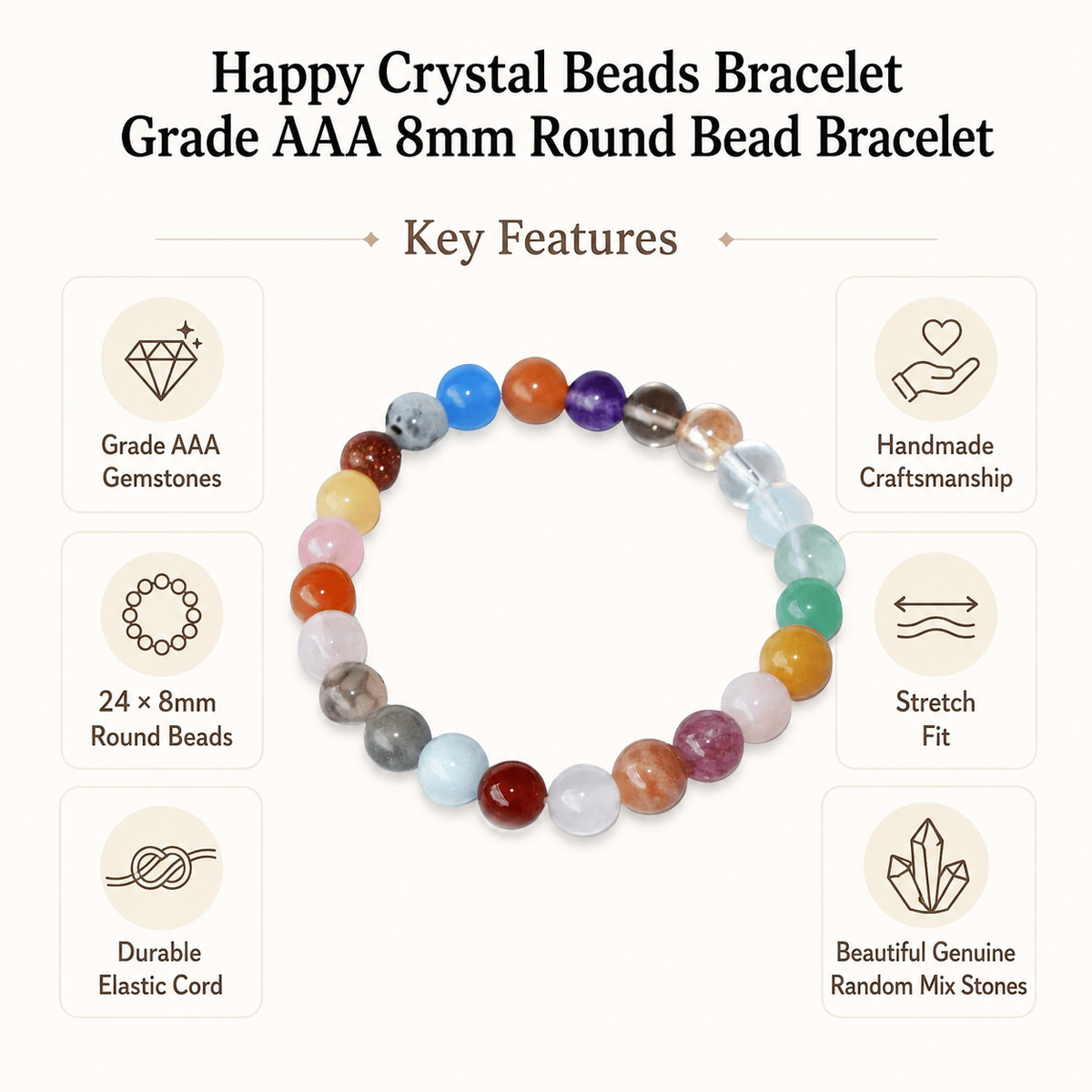 Happy Beads Crystal Bracelet, Assorted Crystal Bead Bracelet