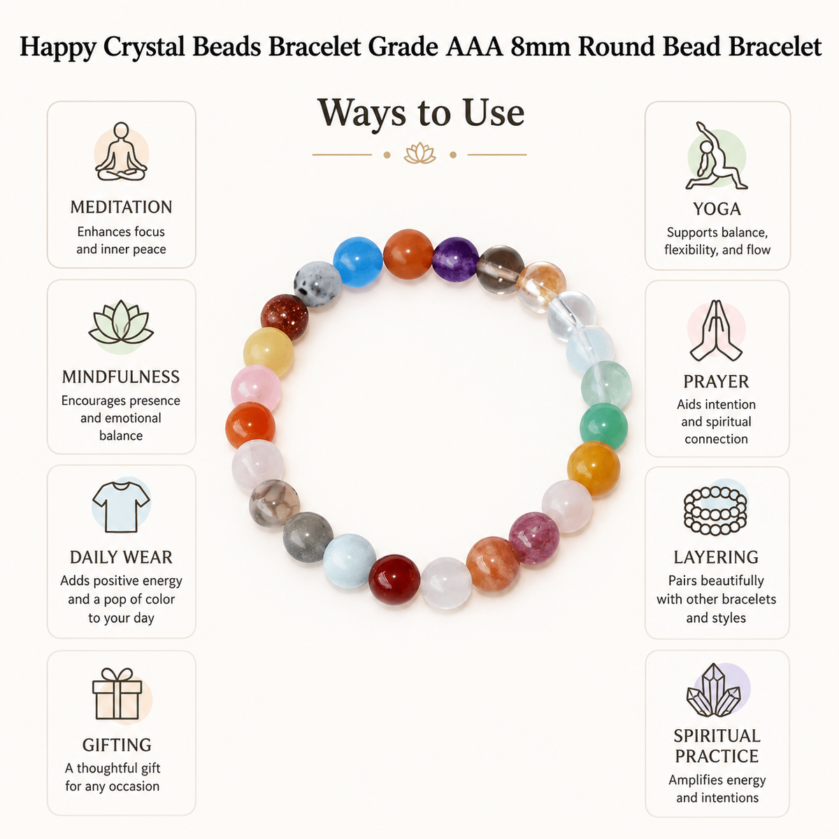 Happy Beads Crystal Bracelet, Assorted Crystal Bead Bracelet