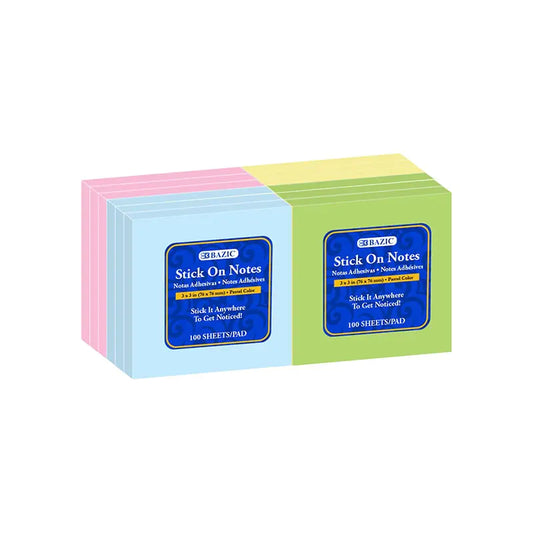 100 Ct. 3" X 3" Stick On Note (12/Shrink) - Sticky Notes