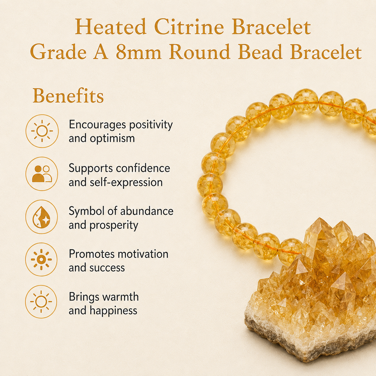 Heated Citrine Bracelet (Protection and Anxiety Relief)