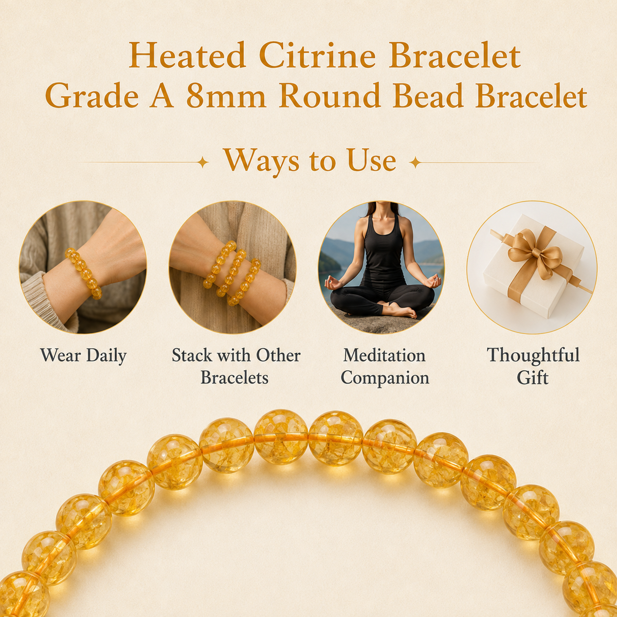 Heated Citrine Bracelet (Protection and Anxiety Relief)