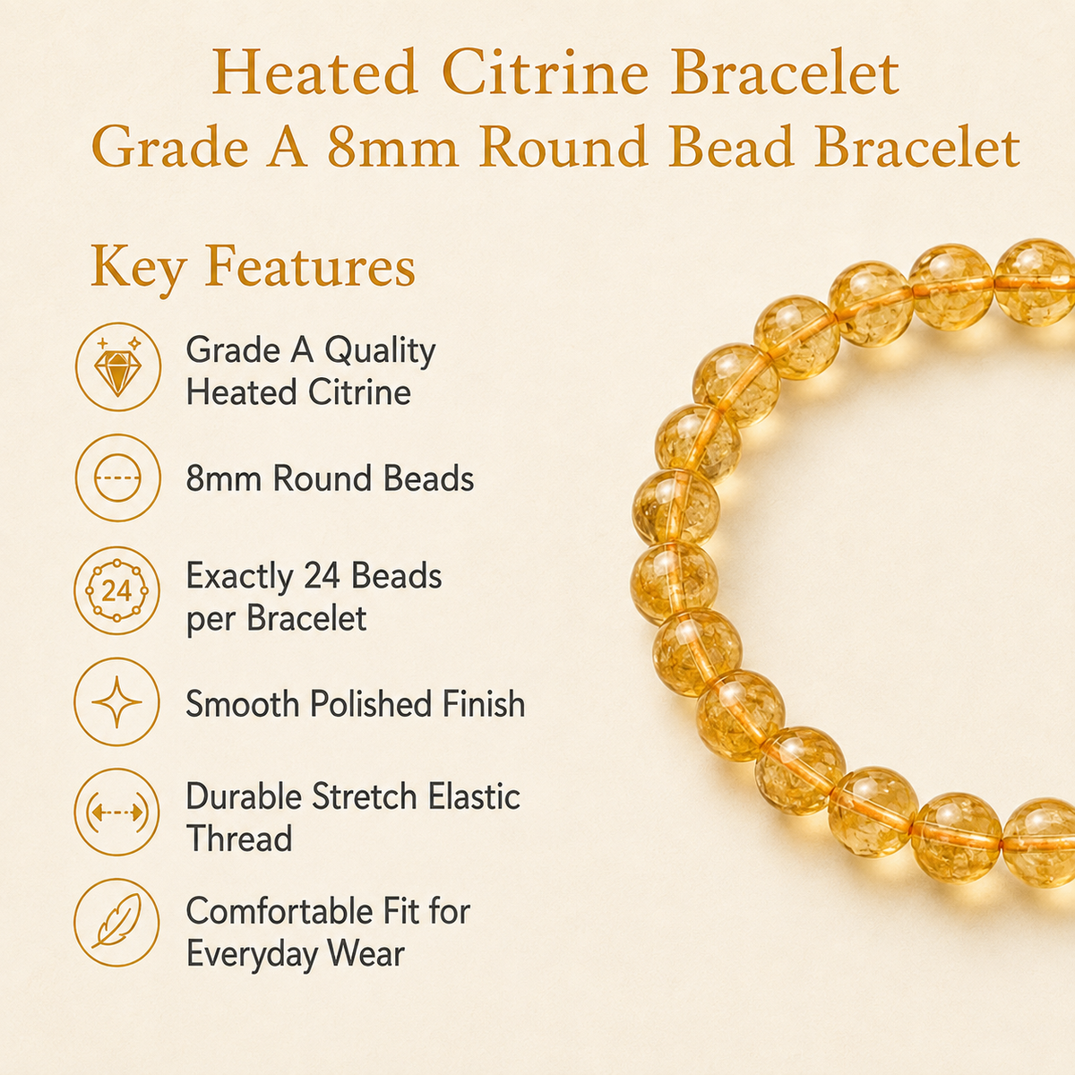 Heated Citrine Bracelet (Protection and Anxiety Relief)