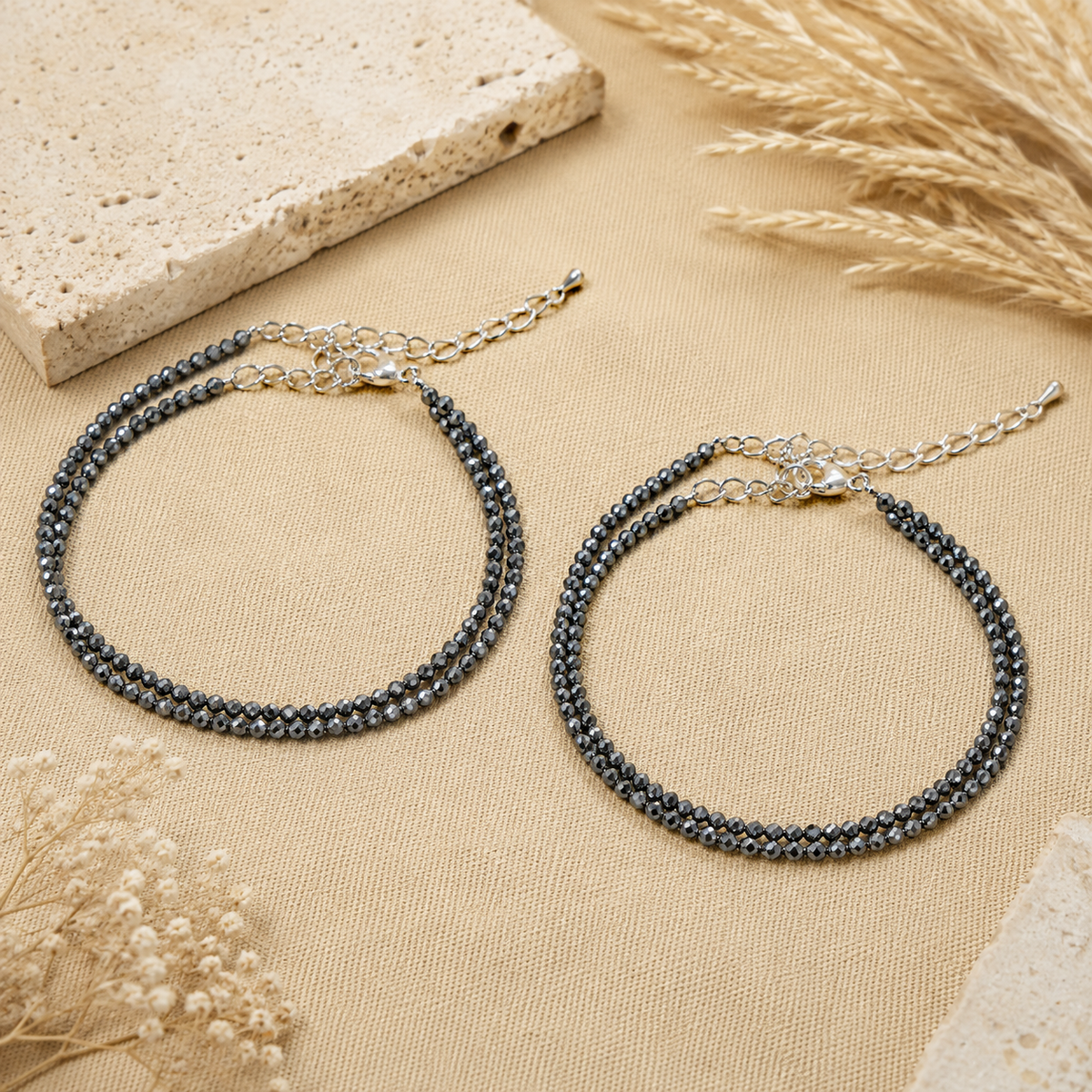 Hematite Crystal anklet for Healing, Protection & Grounding – Natural