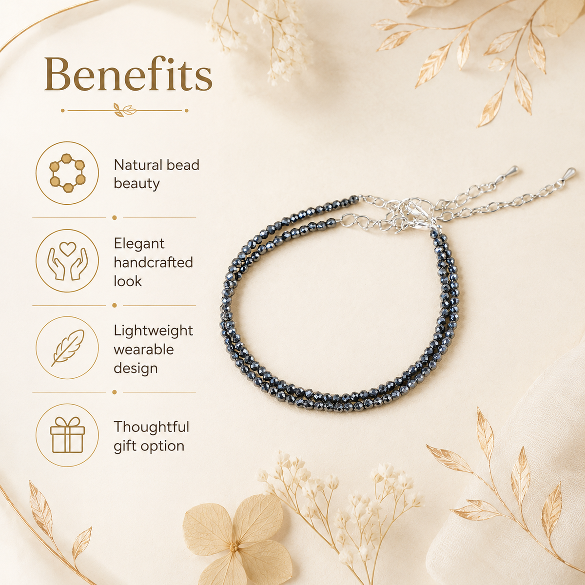 Hematite Crystal anklet for Healing, Protection & Grounding – Natural