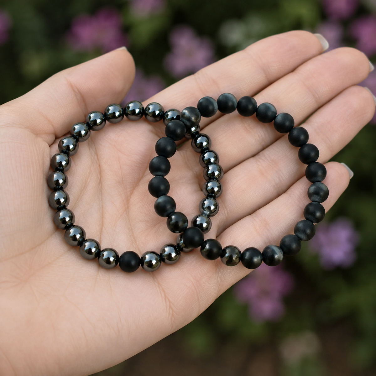 Hematite Black Onyx Matt Couple Bracelets, Anniversary Gift (Manifestation and Confidence)