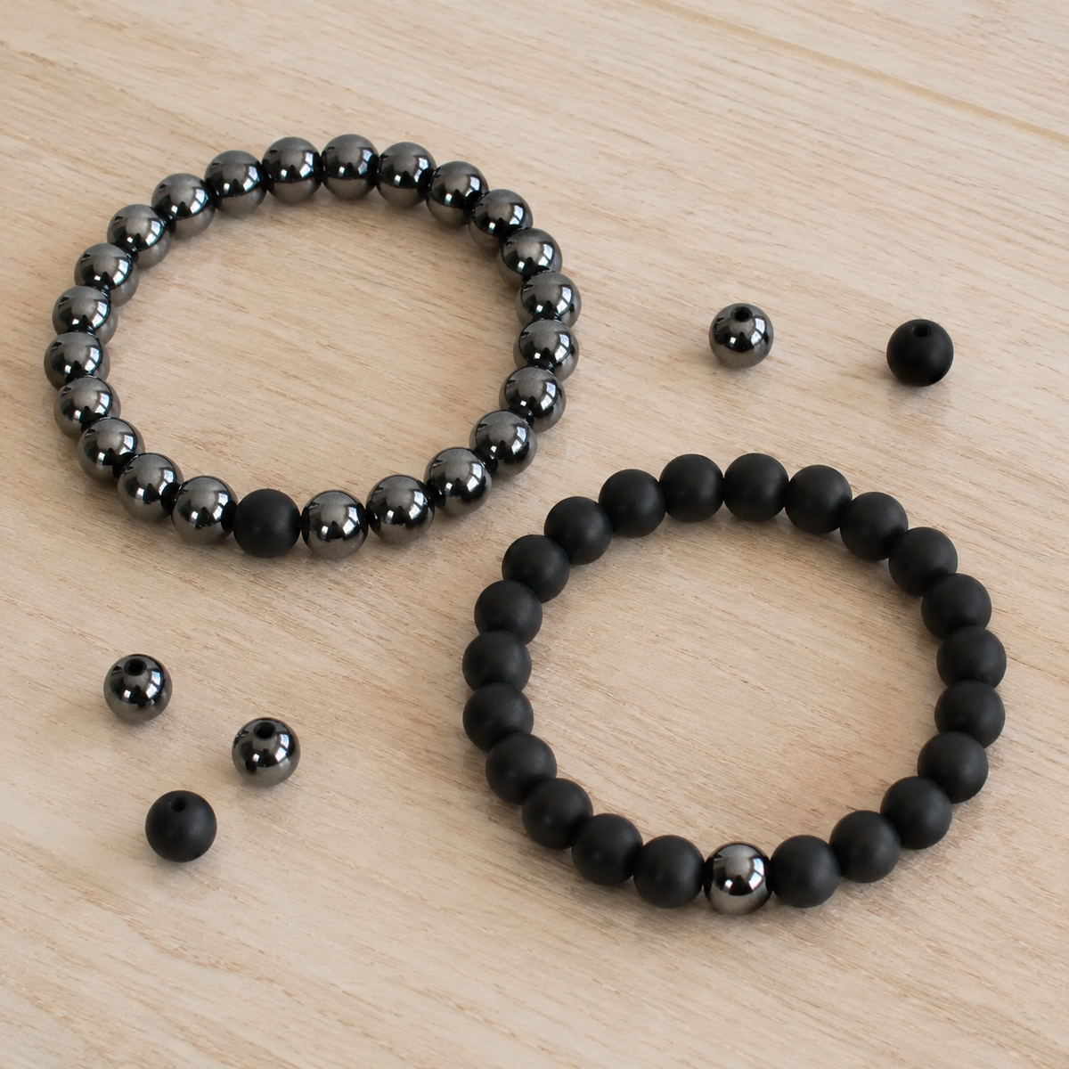 Hematite Black Onyx Matt Couple Bracelets, Anniversary Gift (Manifestation and Confidence)