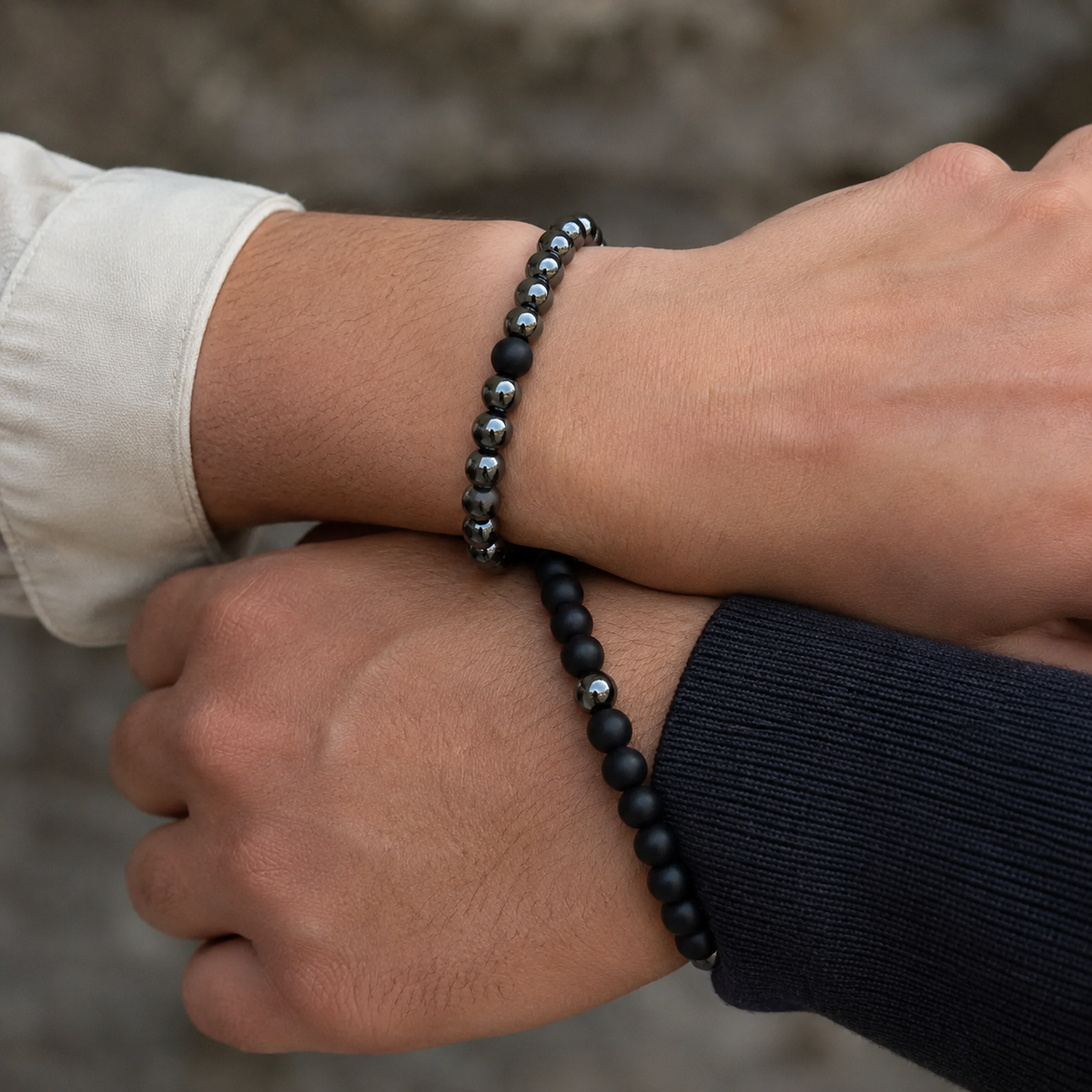 Hematite Black Onyx Matt Couple Bracelets, Anniversary Gift (Manifestation and Confidence)