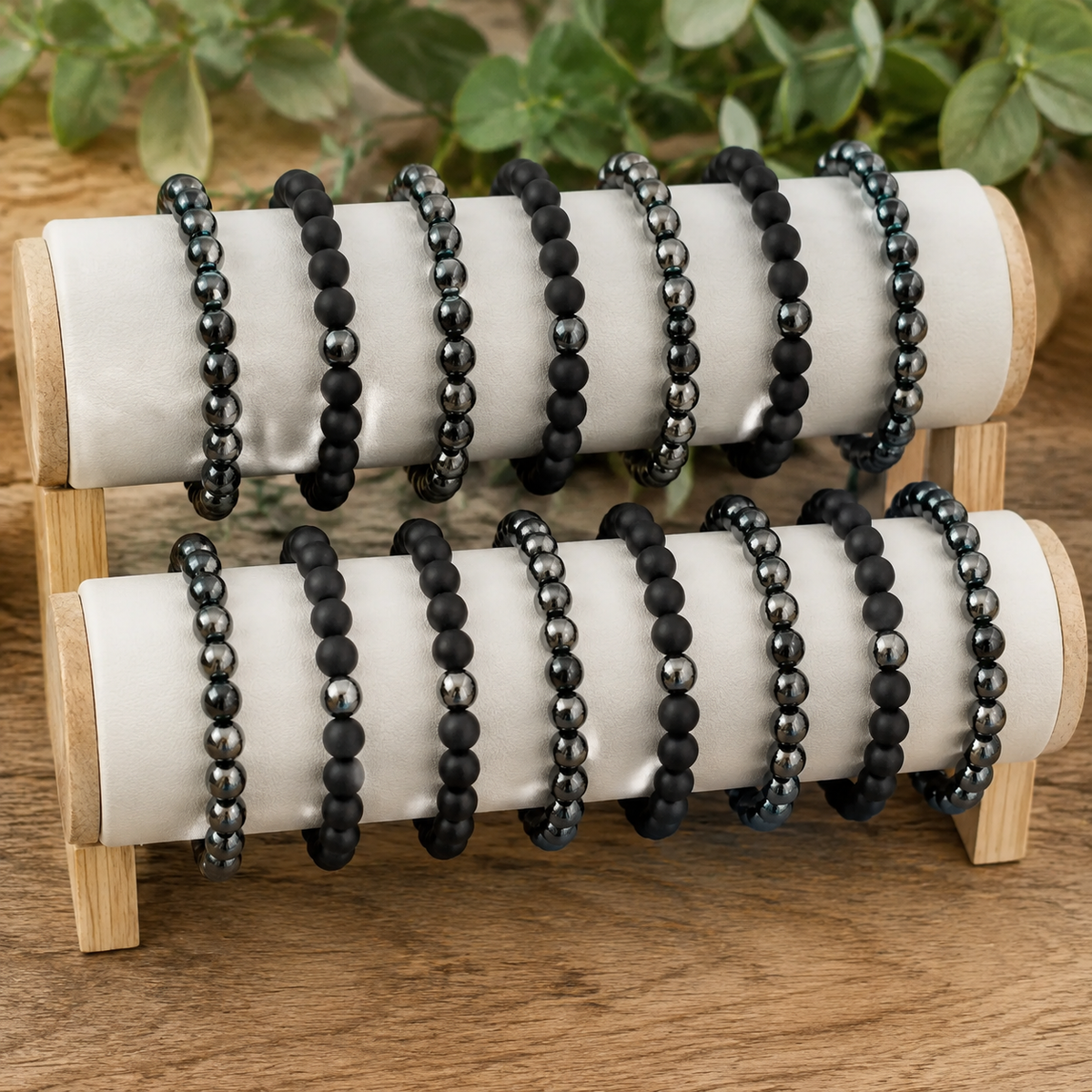 Hematite Black Onyx Matt Couple Bracelets, Anniversary Gift (Manifestation and Confidence)