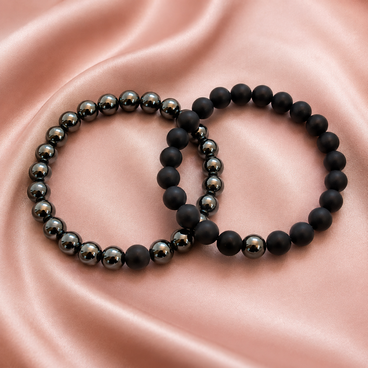 Hematite Black Onyx Matt Couple Bracelets, Anniversary Gift (Manifestation and Confidence)