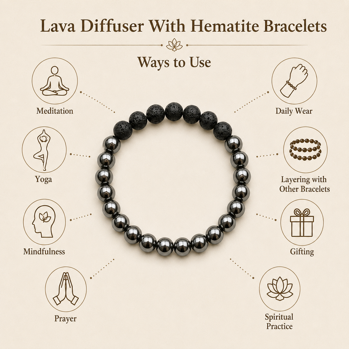 Hematite Diffuser Bracelet, Lava Diffuser Jewelry, Aromatherapy, Essential Oil Bracelet, Spiritual Gift, Yoga Gift for Her