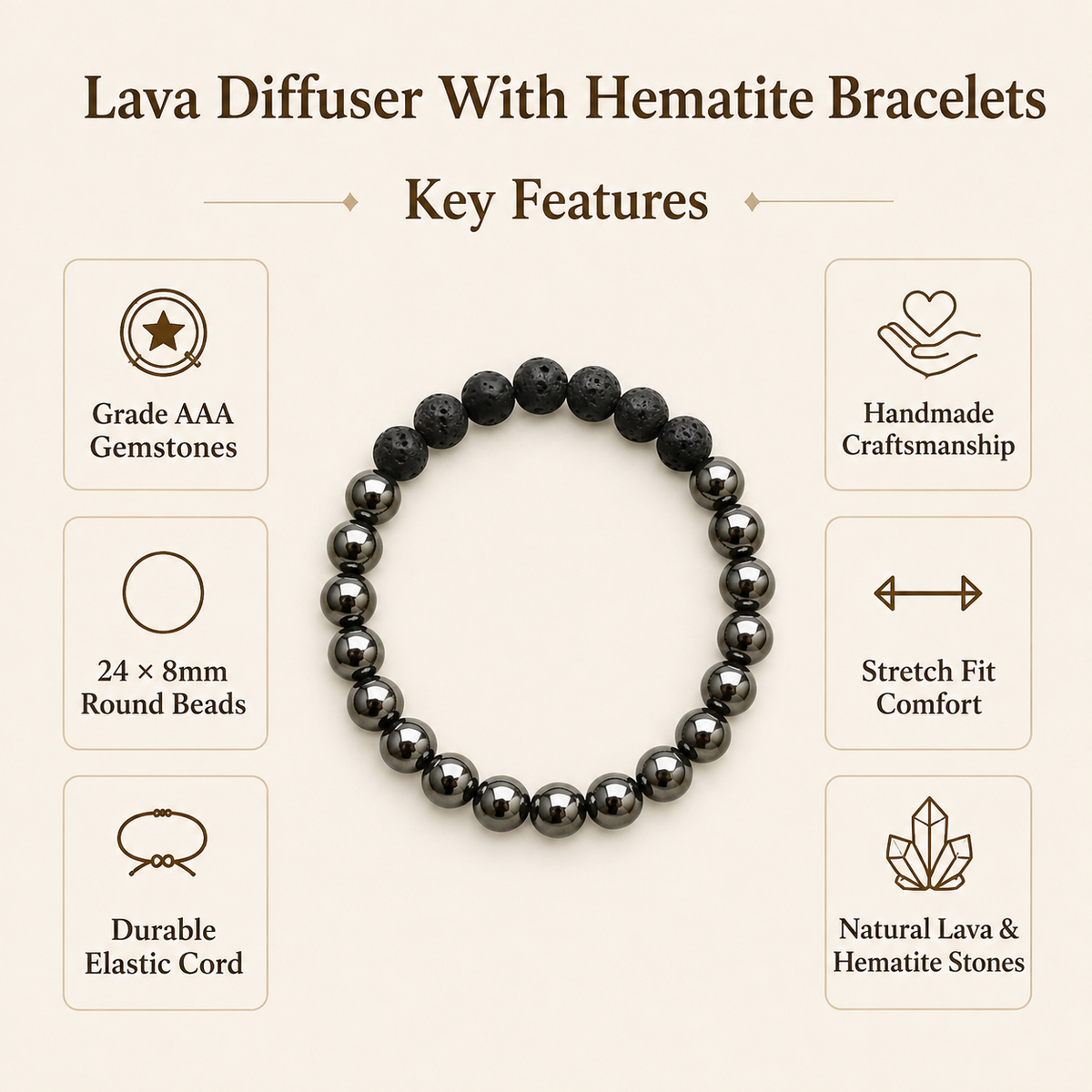 Hematite Diffuser Bracelet, Lava Diffuser Jewelry, Aromatherapy, Essential Oil Bracelet, Spiritual Gift, Yoga Gift for Her