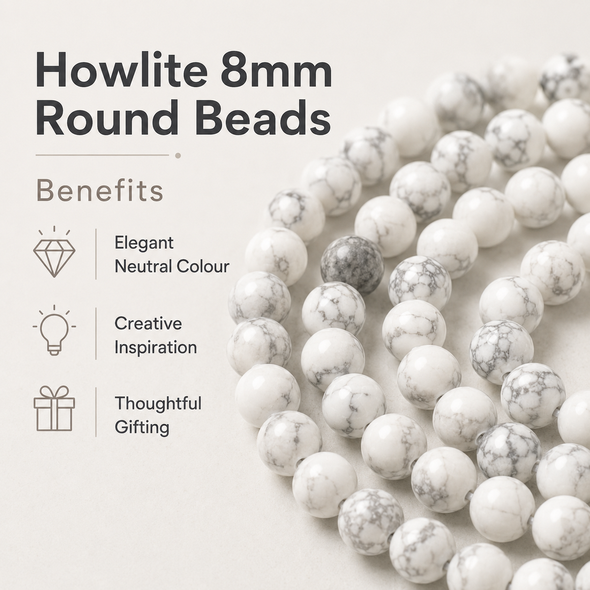 Howlite Beads, Natural Round Crystal Beads 4mm to 12mm