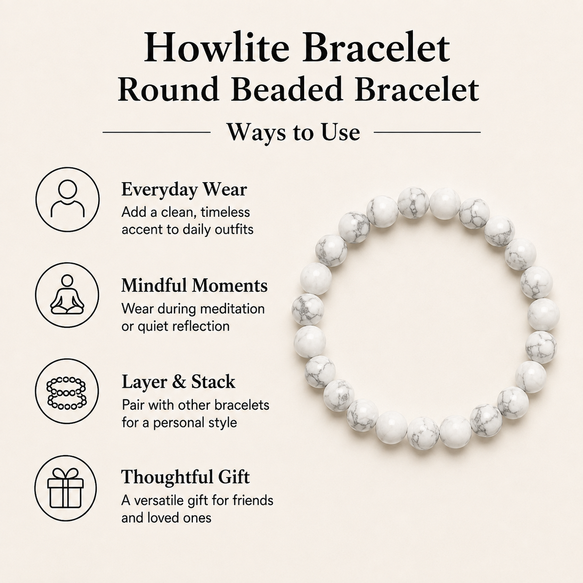Howlite Bracelet (Insight and  Stress Relief).