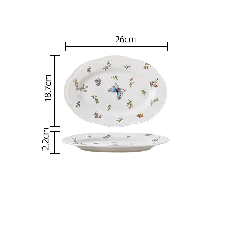 Vintage Dragonfly Butterfly Ceramic Dinnerware Set