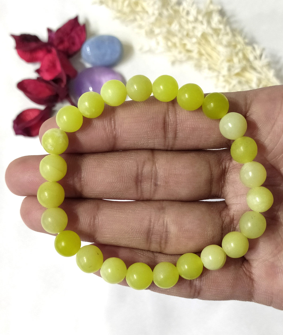 Lemon Quartz Round Beads Bracelet (Enhances Focus & Clarity ).