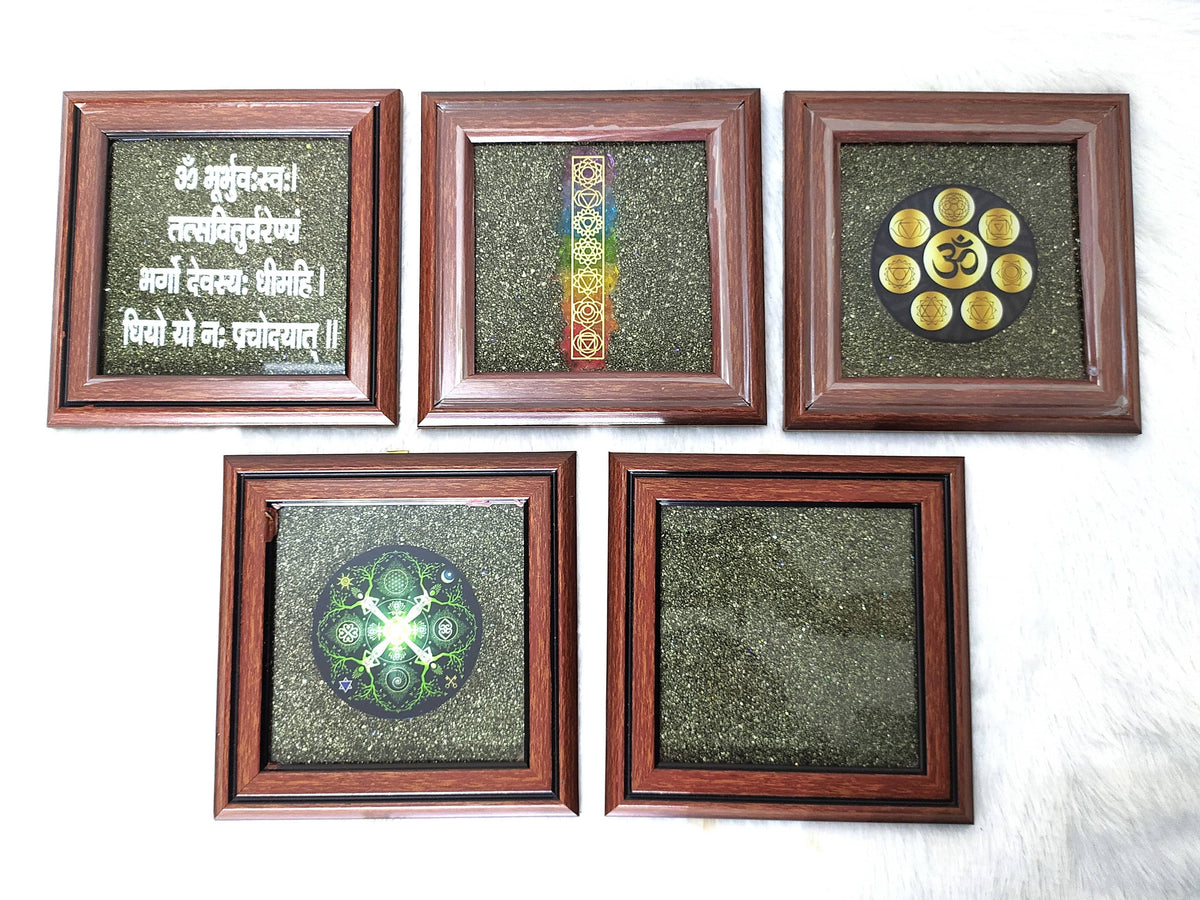 Pyrite Frame, Pyrite with Gayatri Mantra Dust Plate.