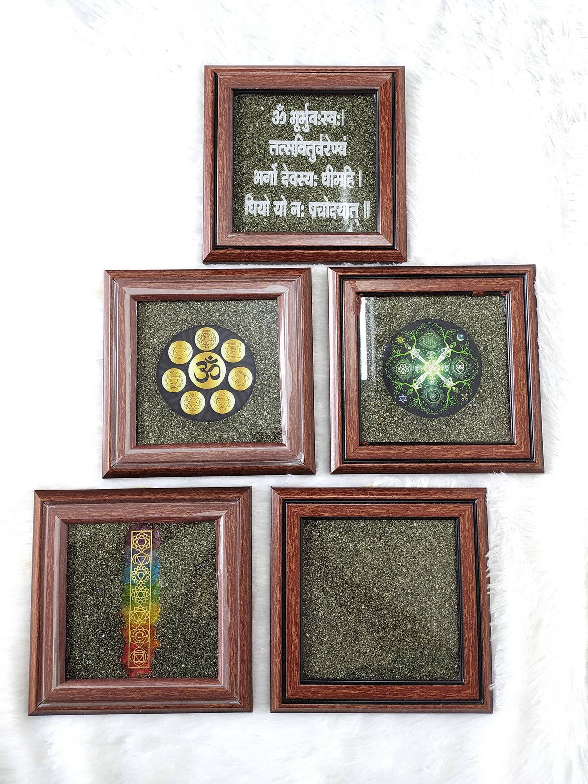 Pyrite Frame, Pyrite with Gayatri Mantra Dust Plate.