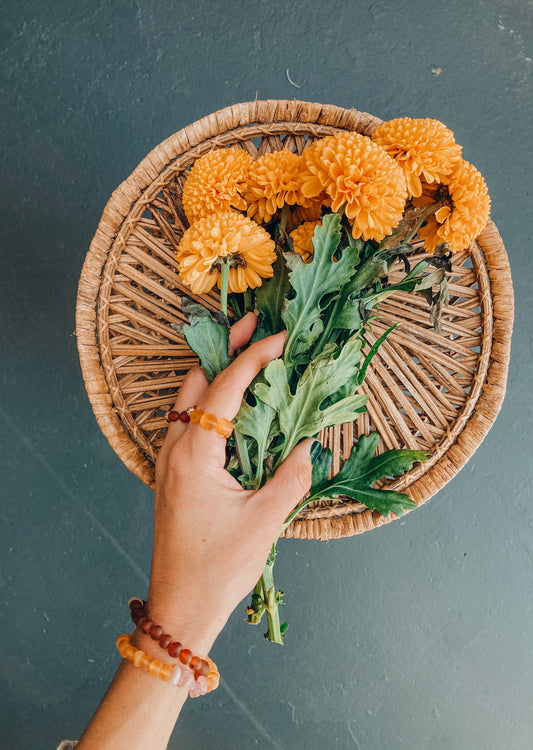 Raw Honey Baltic Amber + 14K Gold Filled || Beaded Stretch Ring