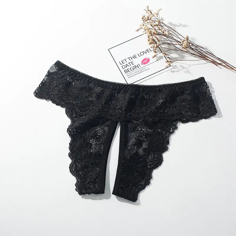 Large Size Open Crotch Lace Panties for Daily Wear - Lingerie