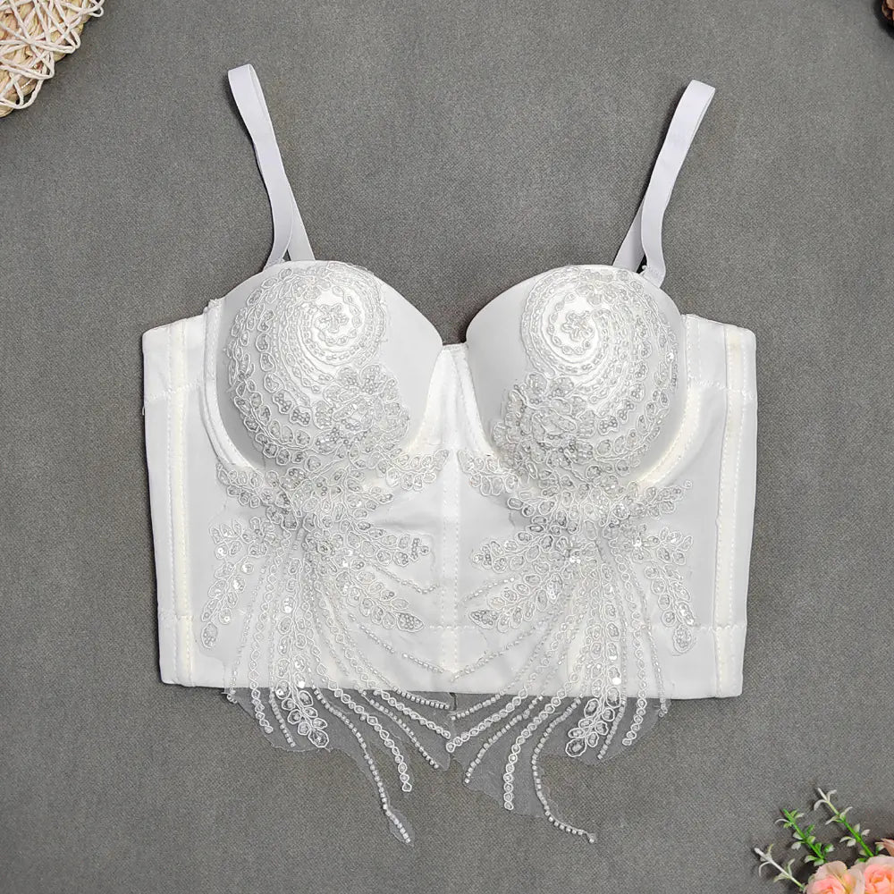 French Style Bra with Removable Straps and Embroidery - Lingerie