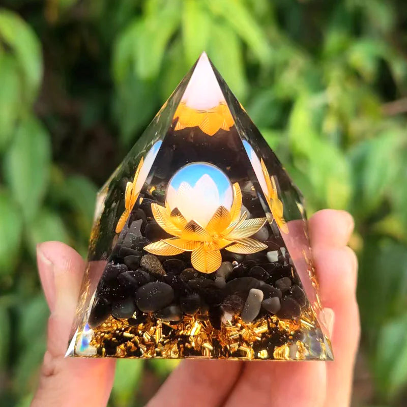 Pyramid Energy Healing Figurine with Crystals and Stones