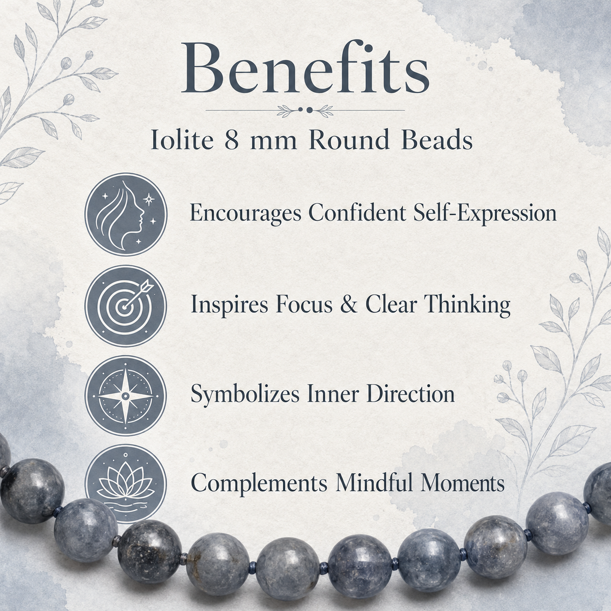 Iolite Beads, Natural Round Crystal Beads 6mm to 10mm