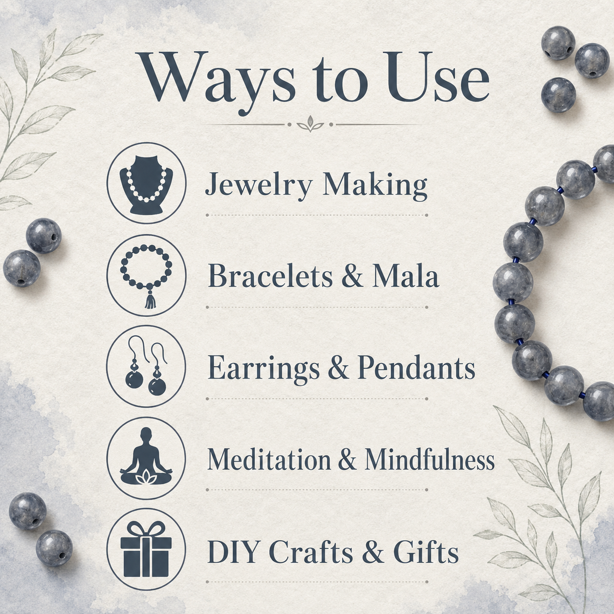 Iolite Beads, Natural Round Crystal Beads 6mm to 10mm