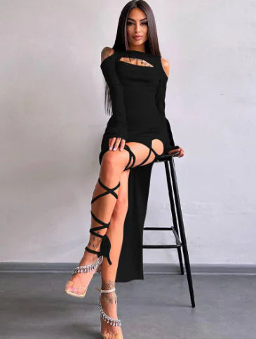 Women's Hollow-out Long Sleeve Split Dress Leggings - 888